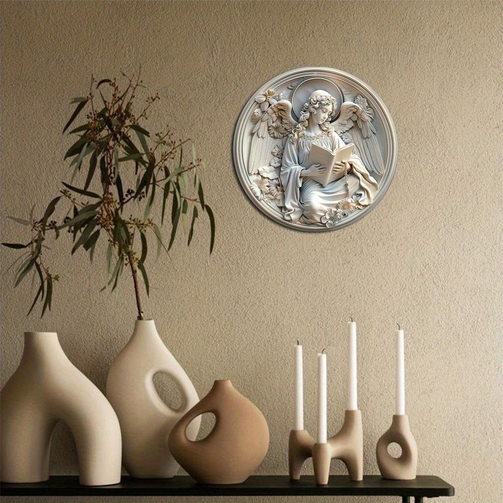 Wood Religious Angel Round Wood Sign, for Home, Apartment, Living Room Wall Decoration, Creative Gifts, Holiday Gift, for Door, Wall, Home, Room