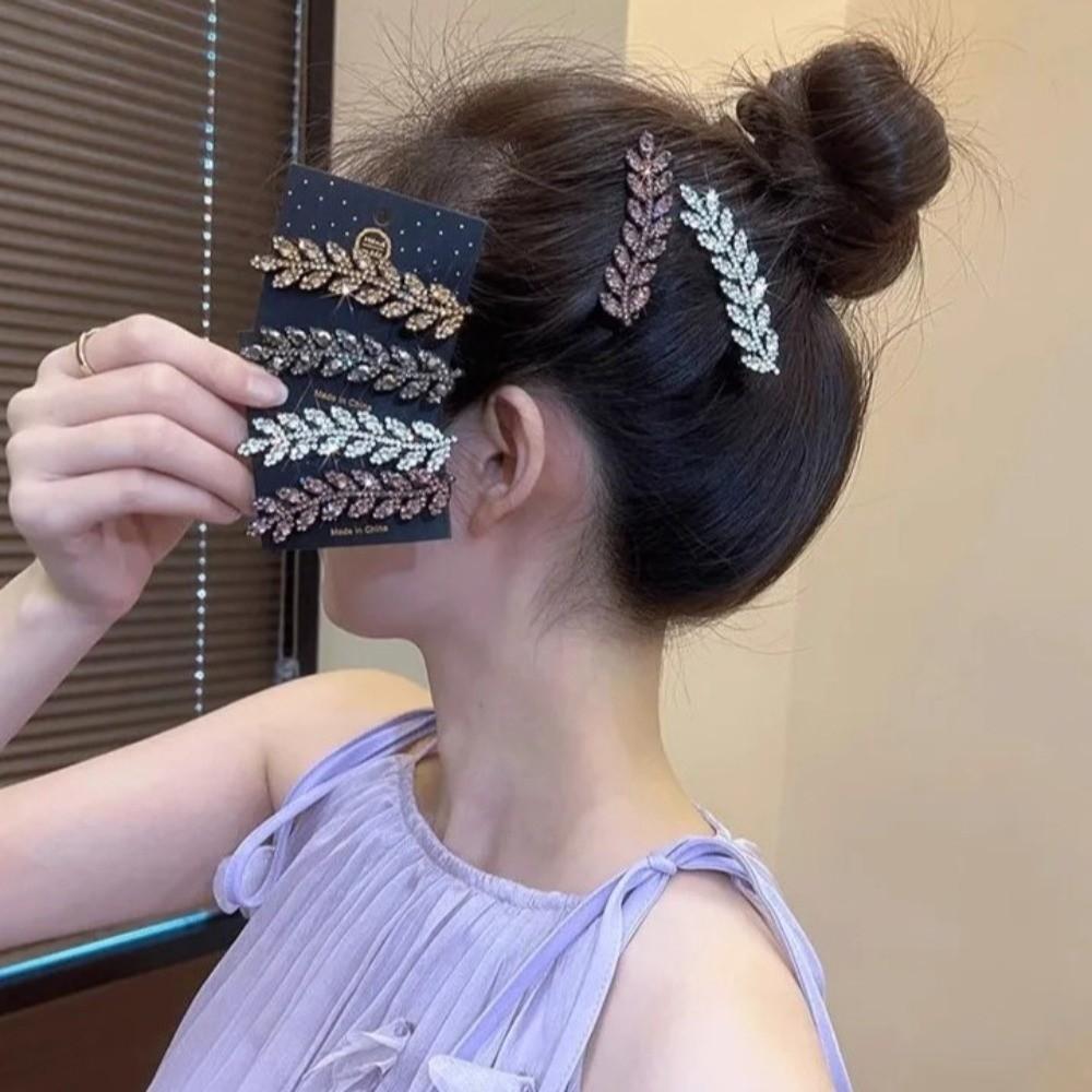 Alloy Crystal Side Clip Sparkling Rhinestone Barrette Luxury Wheat Hair Clip Wedding