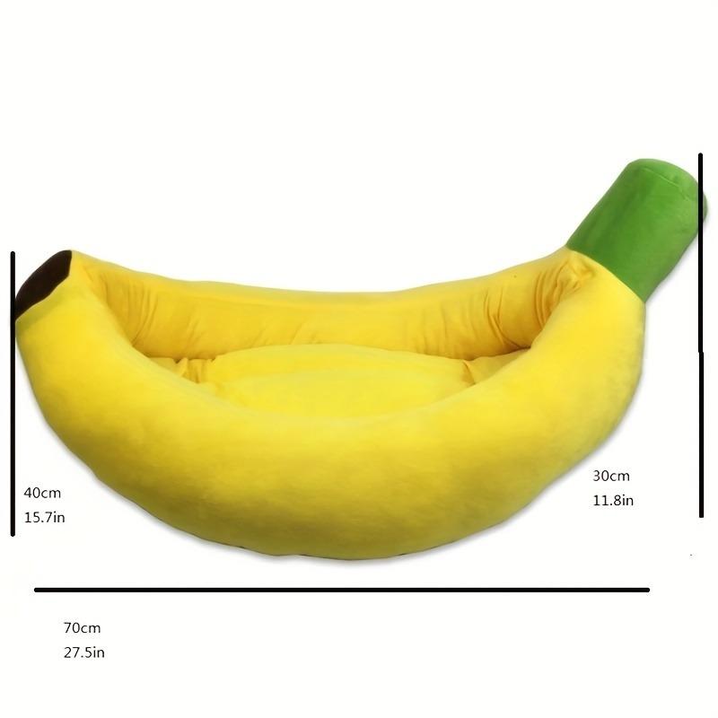 Banana-shaped plush pet bed for small/medium dogs, no assembly, soft & easy to clean