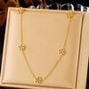 DIEYURO 316L Stainless Steel Golden Hollow Out Camellia Necklace Bracelet Suit For Womens New Flower TrendNon-fadingjewelry Set