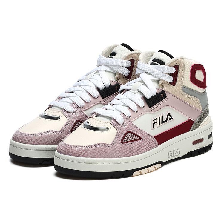 Fila Fusion Teratach Ткань Синтетическая Кожа Средняя Высота Ретро Баскетбольные Кроссовки Женская кроссовка Фиолетовый Лед Кордован-Красный T12W243211FVC