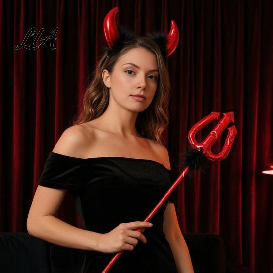 Magic Prop for Halloween Devil Horns Headband Pitchfork Lace Eye Masque Set, Horn Red Demon Costume Accessories Adults, Masquerade Balls, Carnivals