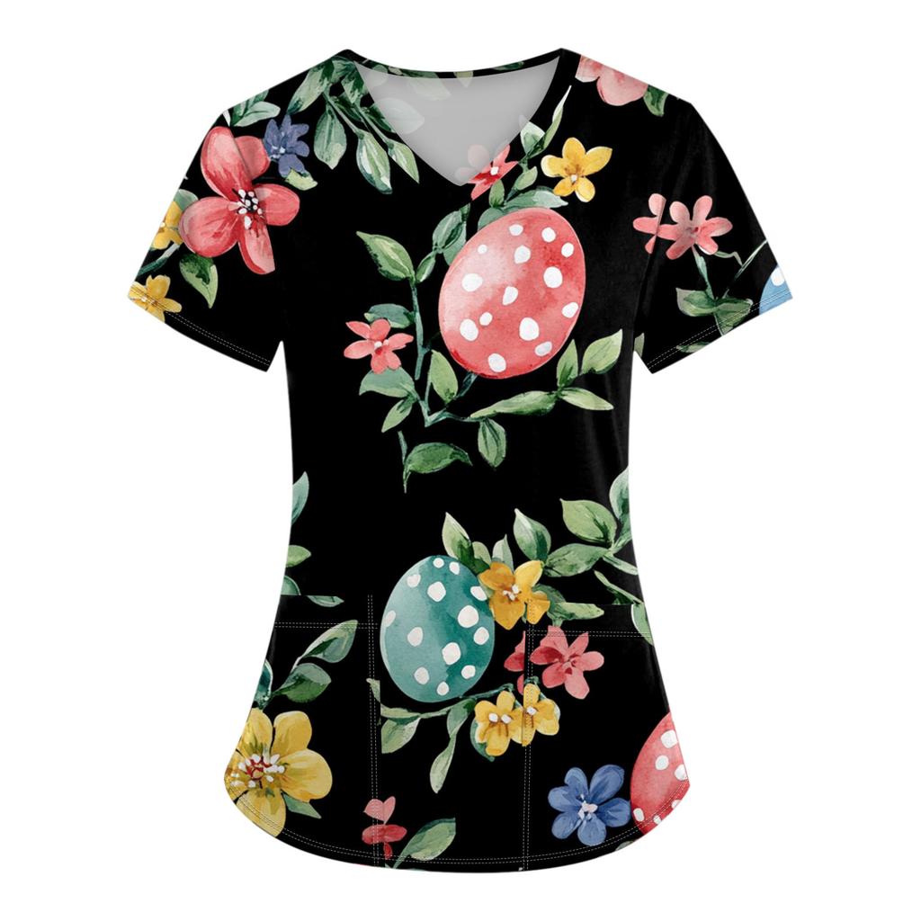 Женские модные комбинезоны с коротким рукавом и V-образным вырезом, с карманами, пасхальные топы с принтом, одежда