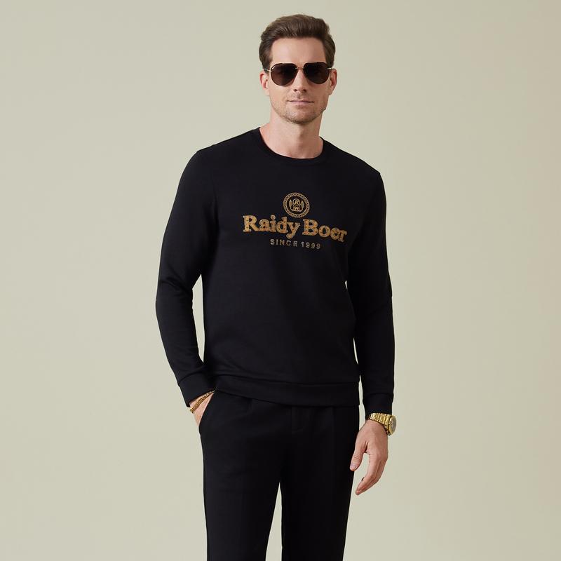 Air Layer Men's Hot Diamond Plush Logo Round Neck Hoodie