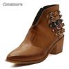 Fashion Comemore Punk Women Boots 2025 Female Autumn Winter Leather Cowboy Western Ankle Boot Buckle Women High Heel Booties Botas Mujer