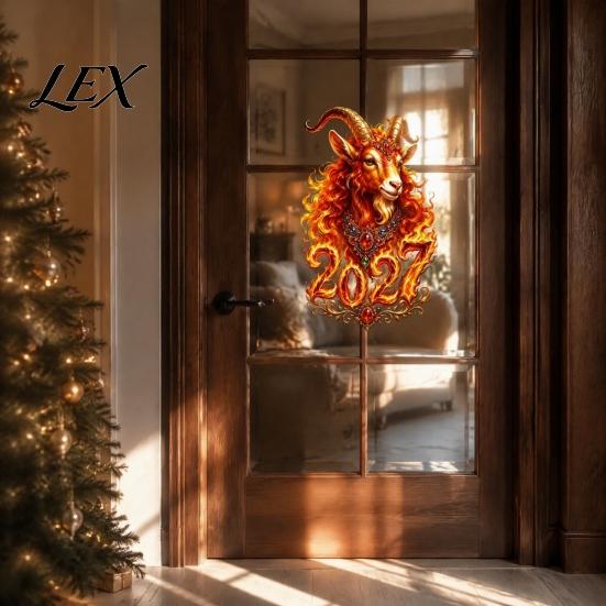 Decorative Glass Sticker for Doors Chinese New Year Window Sticker, 2027 Goat Static Clings, Glue Free Decor Reusable Lunar Xmas Home Shop Decoration