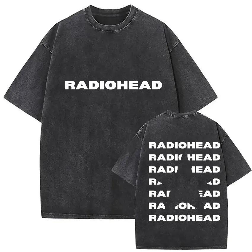 Vintage Washed Round Neck Yk Tshirt Unisex Clothing New in Top Tees Camisetas Rock Band Radiohead Tour Album YK