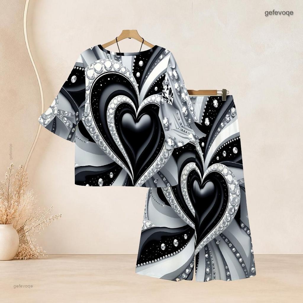 Women Plus Size Round Neck Flared Half Sleeve USA Flag Printed White Two Piece Long Skirt Set