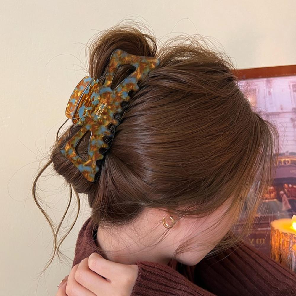 Hollow Bowknot Hair Claw Sweet Large Shark Clip Cute Ponytail Clip  Female