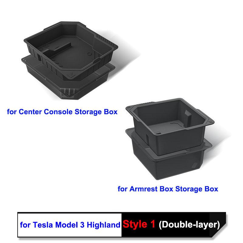 for Tesla Model 3 Highland 2024 2025 Center Console Storage Tray Armrest Box Organizer Anti-slip Mat Phone Holder Accessories