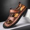 Fashion Summer Sandals Leather Outdoor Men Beach Shoes Luxury Breathable Casual Wading Shoes Non-slip Comfort Woven Block-toe Slippers