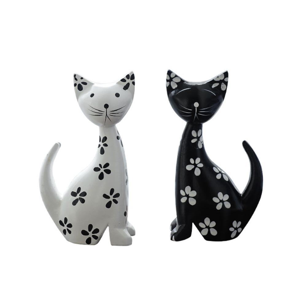 2pcs Wooden Animal Sculpture Modern Miniatures Figurine Micro Landscape Cat Statue Living Room