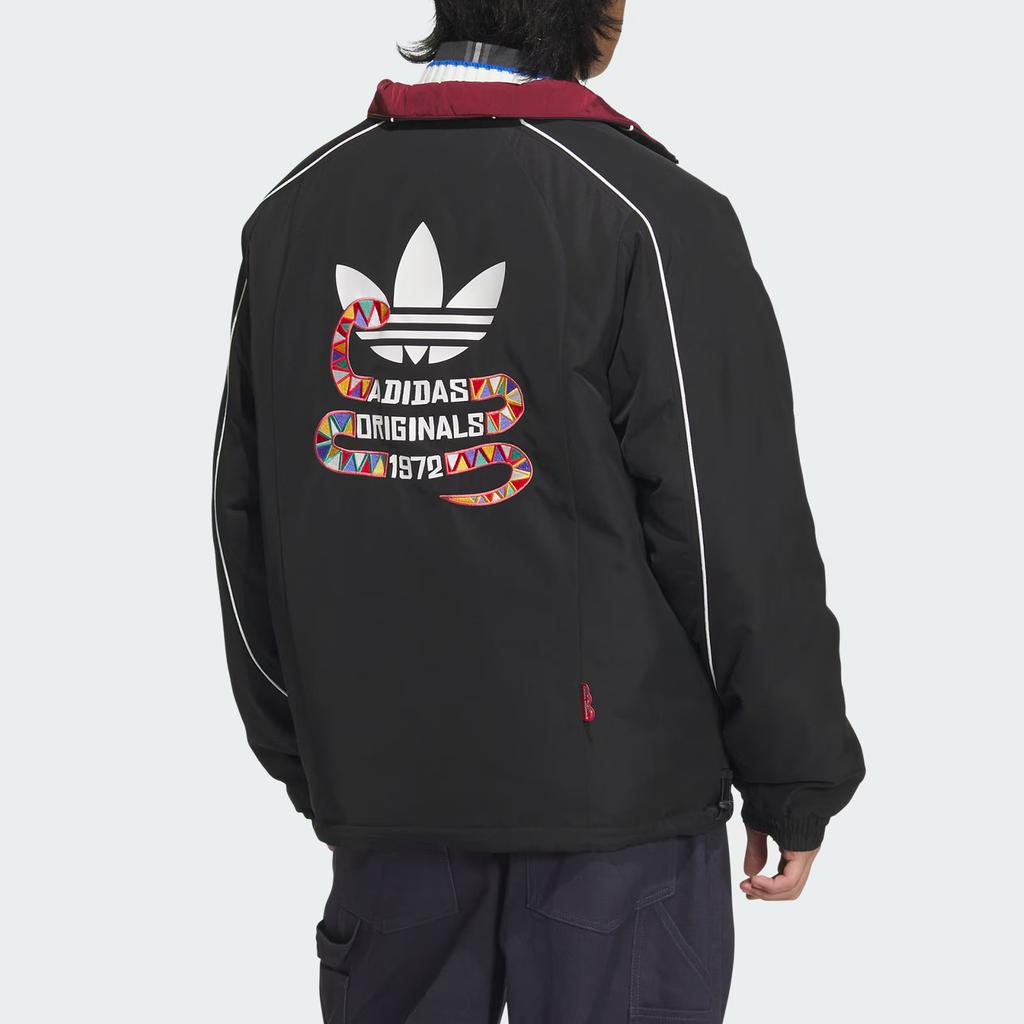 Adidas Мужская куртка Originals Rev Aw24 Lny Stand Collar свободного кроя, двусторонняя, хлопковая, черная, темно-красная, KA0821