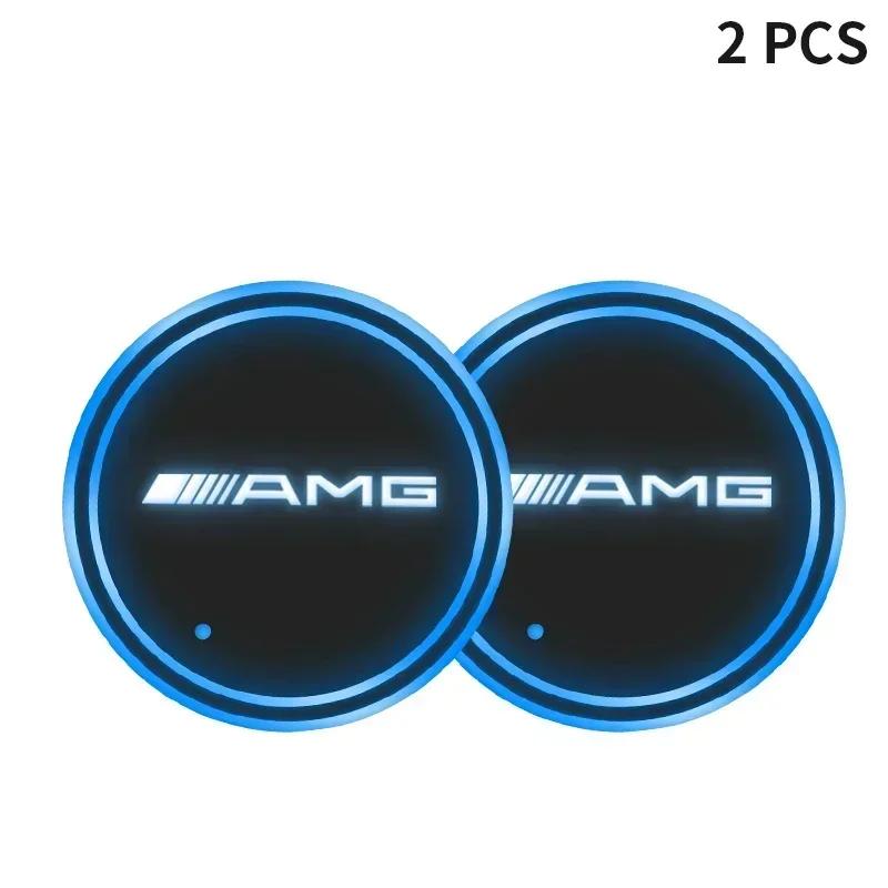 SUK3 1/2PCS Car Luminous Water Cup Coaster 7 Colorful For Mercedes Benz AMG W204 W203 W205 W211 W212 W213 W201 W210 W124 Accessories