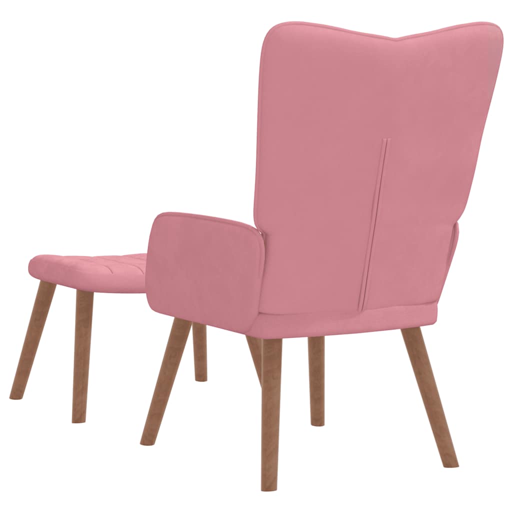 Pink Velvet Relaxation Armchair with Footstool