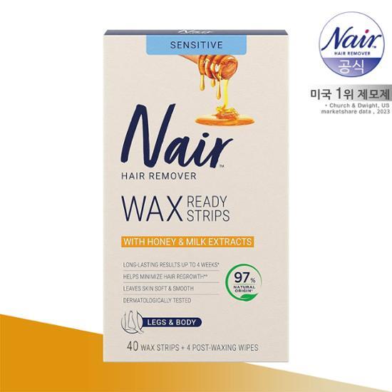 NAIR Чувствительные полоски воска для удаления волос на теле Мед и Молоко 40 полосок + 4 полоски