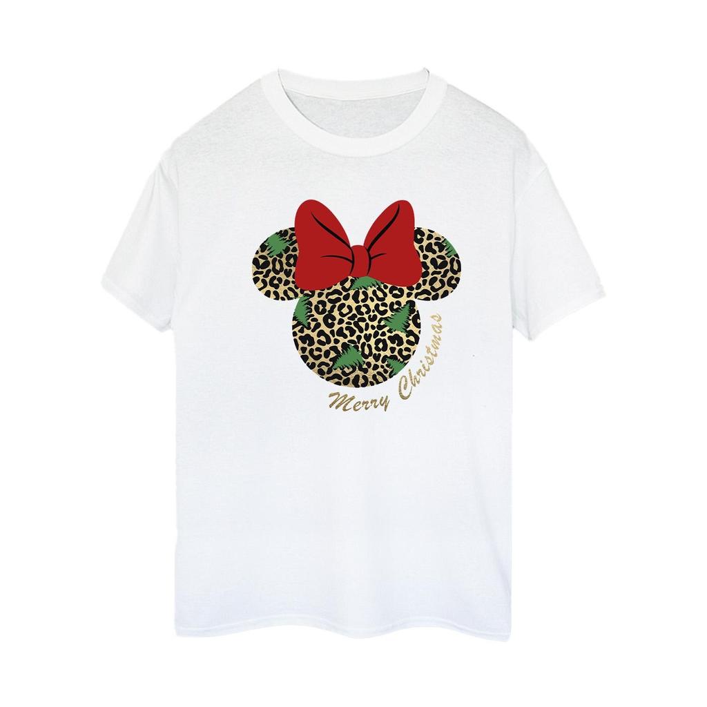Disney Womens/Ladies Minnie Mouse Leopard Christmas Cotton Boyfriend T-Shirt