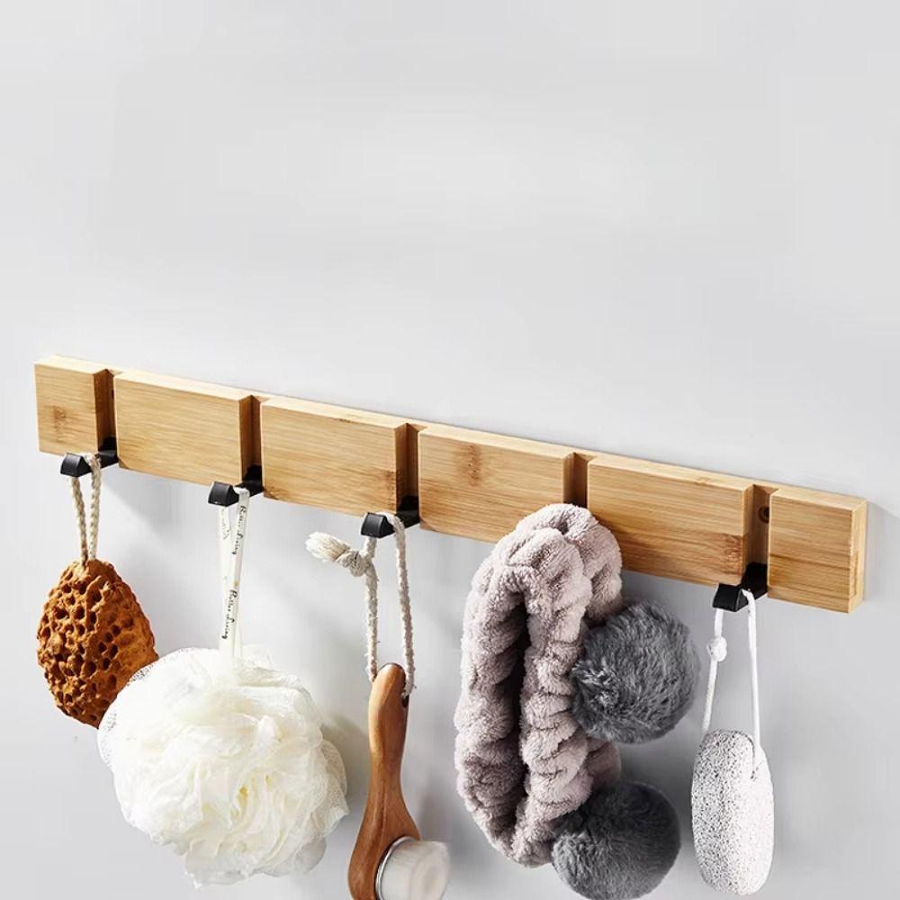 3/4/5 Hooks Bamboo Wall Mounted Hooks Creative Towel Rack Door Back Hook Rack Bedroom Organization