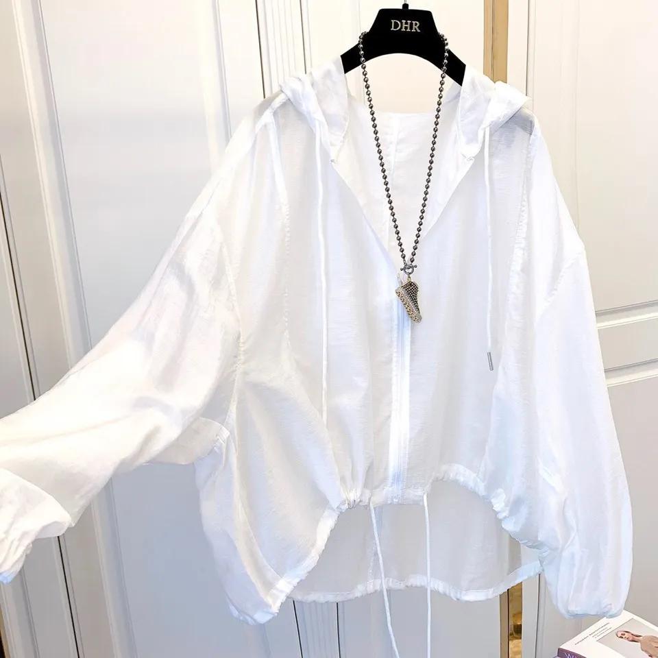 Солнцезащитная одежда большого размера, женская легкая куртка Ice Silk, свободная и тонкая солнцезащитная рубашка с капюшоном