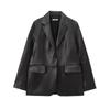 2025 Women's Casual Faux Leather Lapel Jacket - European & American Style