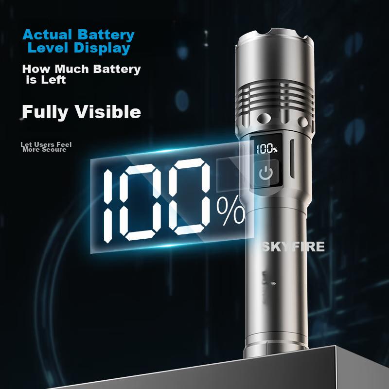 SkyFire Flashlight with High Brightness, Long Battery Life, Zoomable Lens, Ultra-Bright 200,000 Lumens, Long-Range