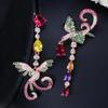 CMM Asymmetrical Long Lucky Bird Phoenix Cubic Zirconia Drop Earrings