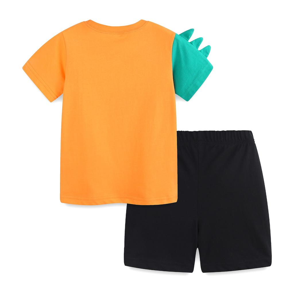 Summer new boys' suit children's shorts suit cartoon dinosaur printed children's clothing 2-piece set