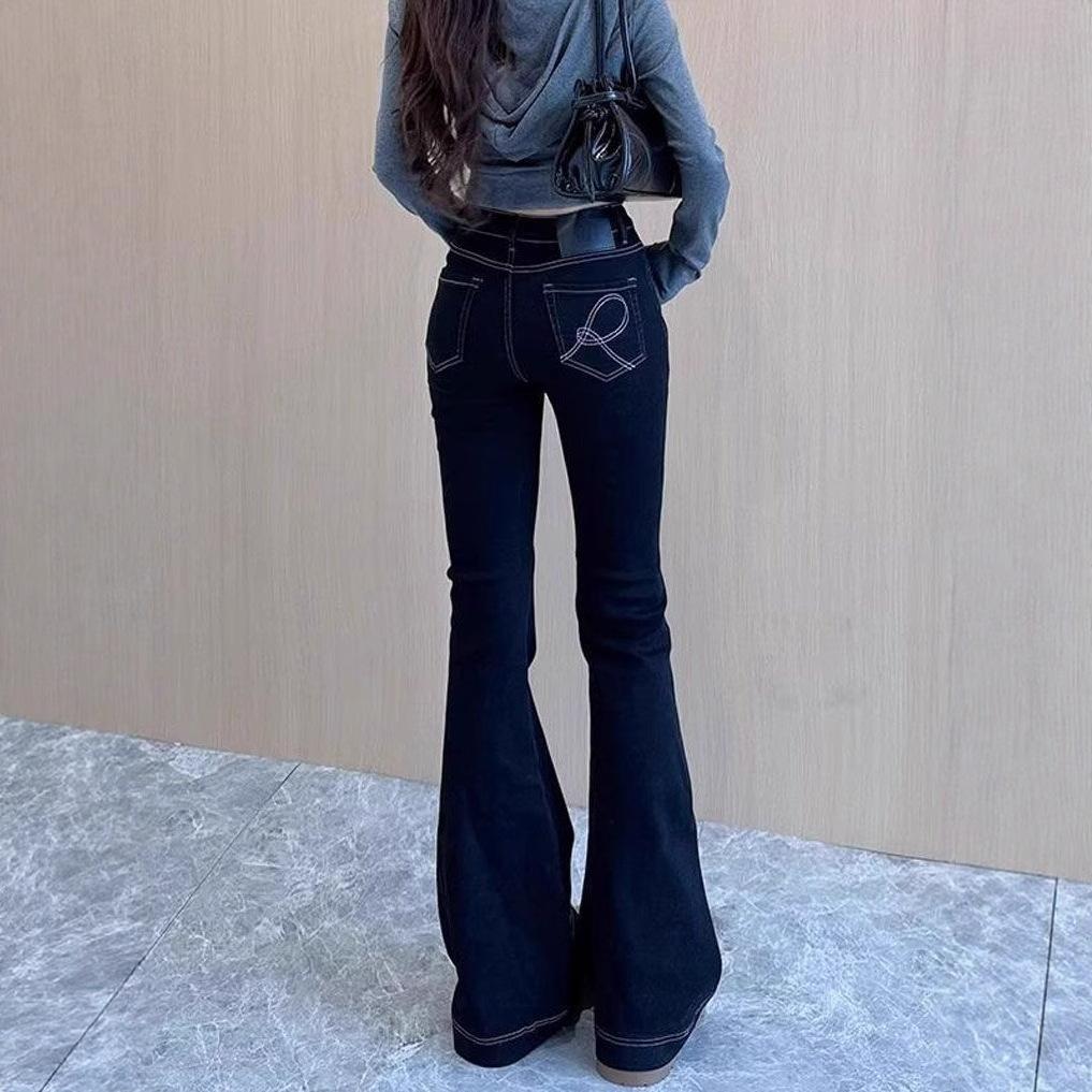 Large size pear-shaped body black flared pants women's clothing does not stick to the legs, slightly pulled pants, fat mm high waist and thin