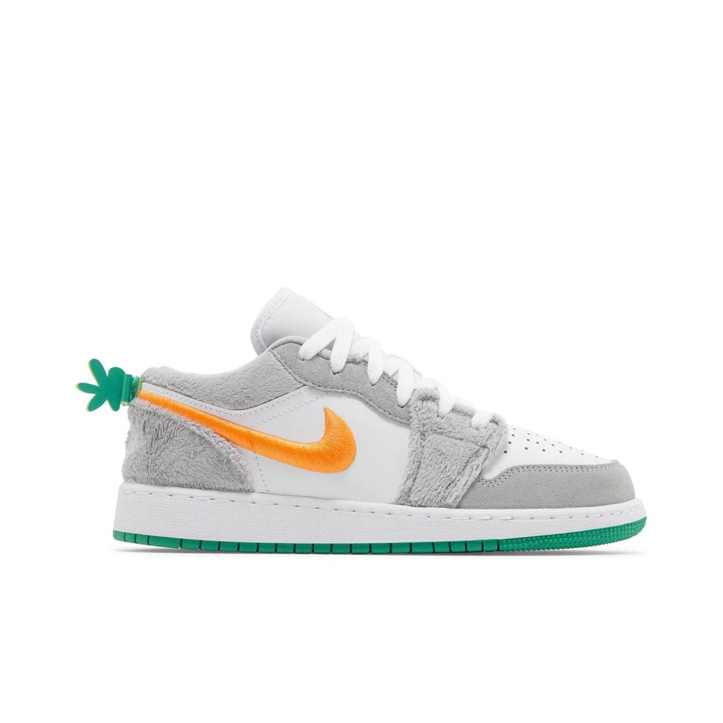 Air Jordan 1 Low Grade School 'Rabbit' (Unisex) Light Smoke Grey / Total Orange / White / Stadium Green Vintage Basketball Shoes DZ6333 083
