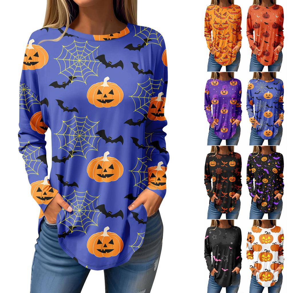 Tee Shirts For Women Fall Casual Long Sleeve Shirts Sweatshirt Halloween Printing Top Pullover