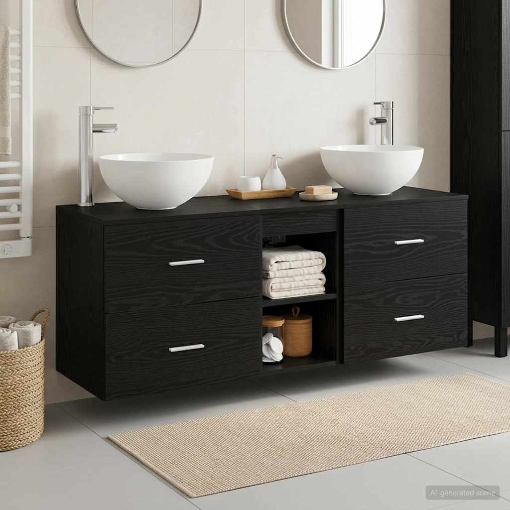 Bathroom Cabinet Set 3 pcs Black Oak 129 x 35 x 80 cm