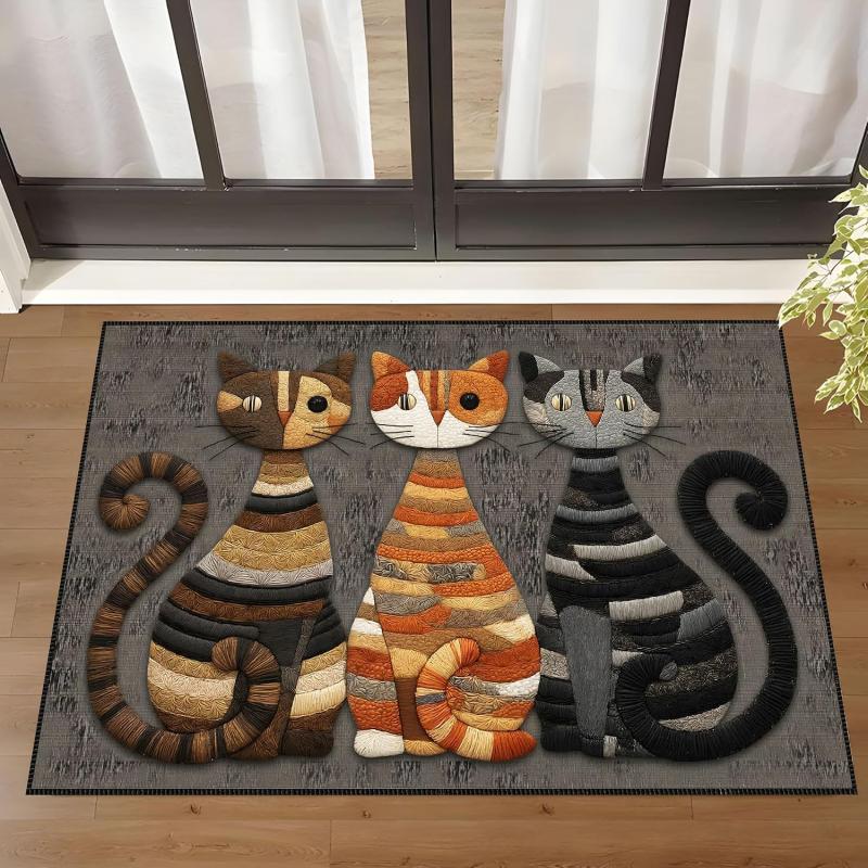 Vintage Cat Welcome Doormat Non Slip Wear Resistant Indoor Outdoor Front Entrance Floor Rug Household Home Decor Carpet