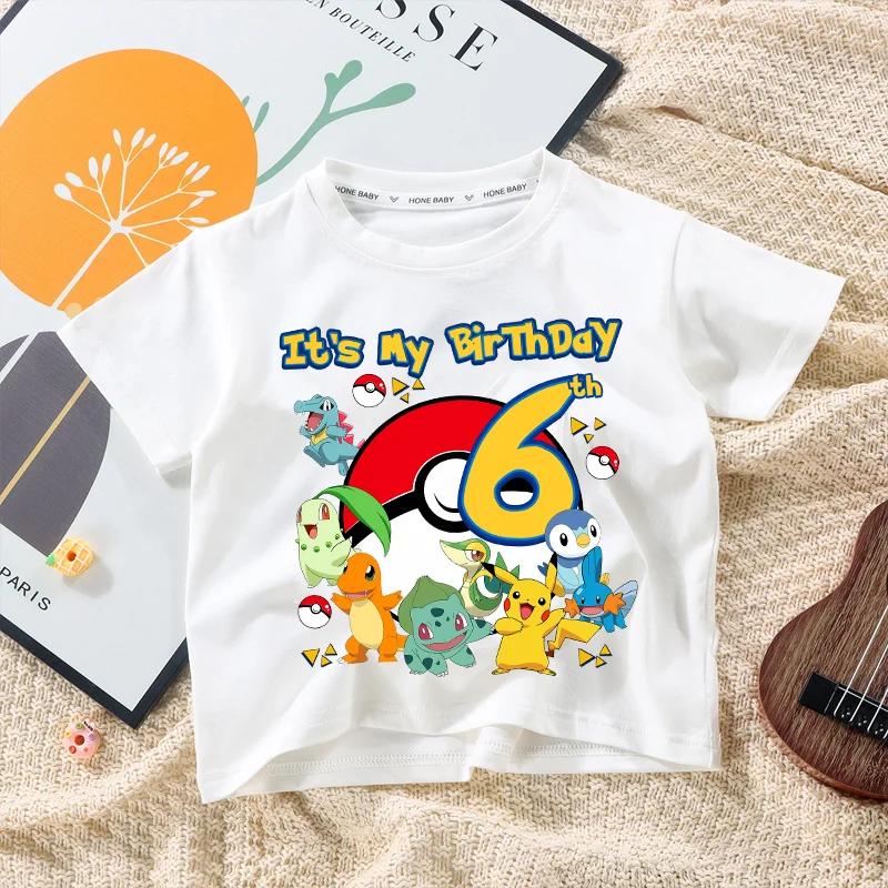 Pikachu Pokemon Kids Cotton Tshirt Anime Cartoon Print Summer Breathable Loose Kawaii Casual Tops Birthday Gift