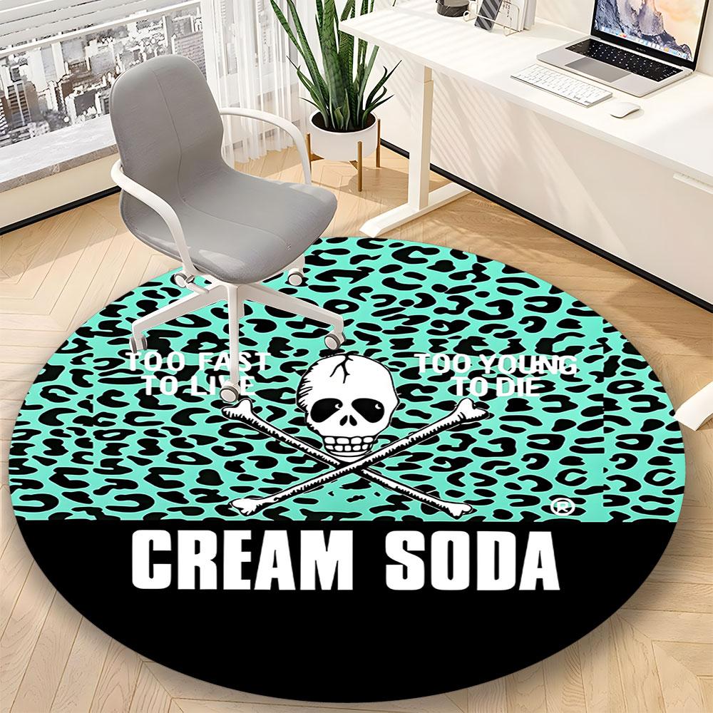 Cream Soda Skull Round Rug – Non-Slip Round Floor Mat – Indoor Home Decor Rug