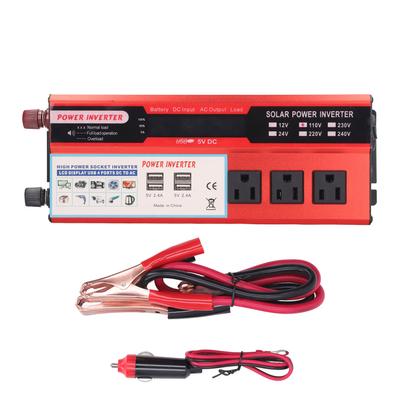 Автомобильный инвертор 2000 Вт, модифицированная синусоида, 4 USB-порта, 3 розетки, цифровой ЖК-дисплей