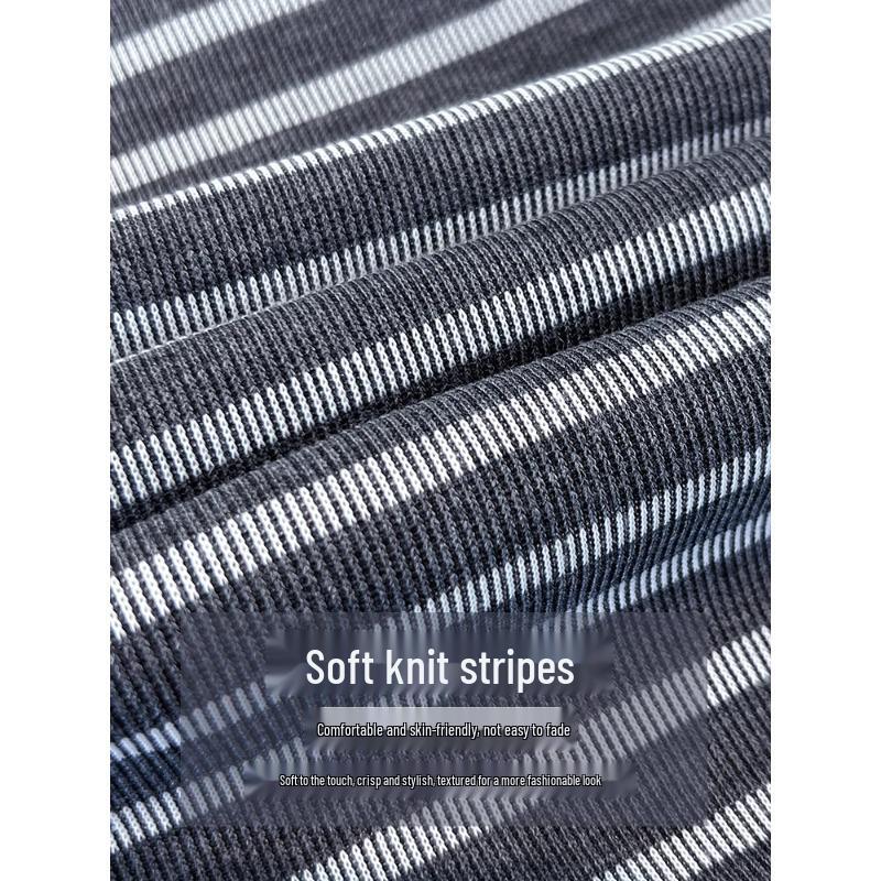 Женская полосатая трикотажная миди-юбка А-силуэта с разрезом - Весна/Осень 2025 Корейский стиль