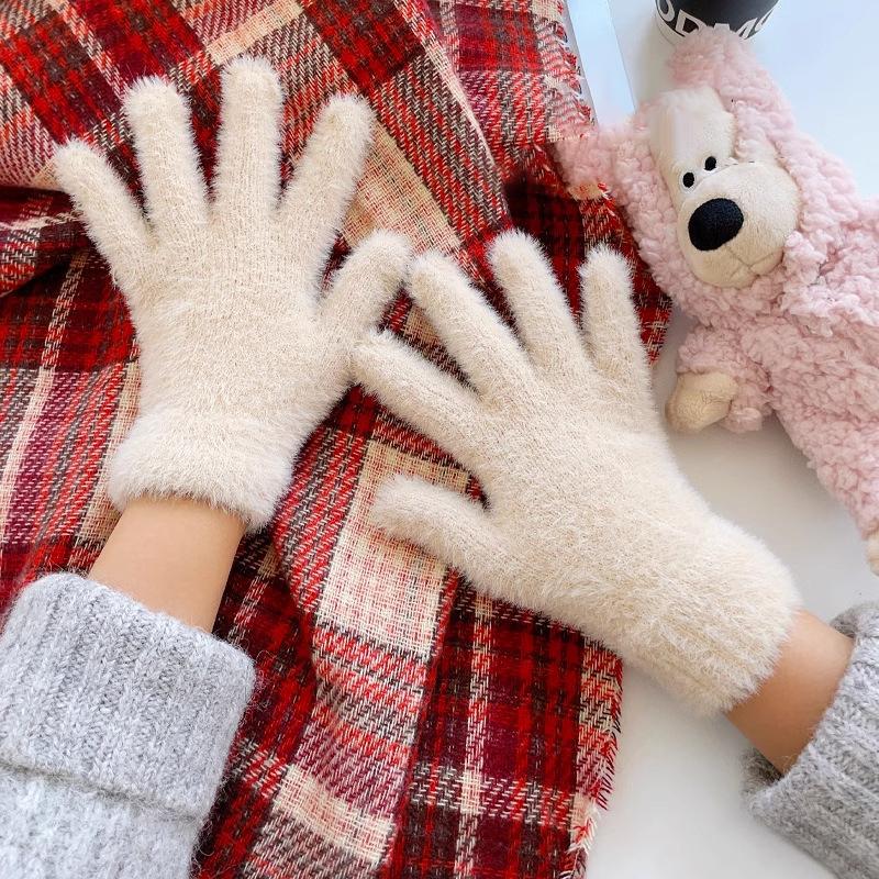 1Pair Cute Touch Screen Gloves For Women Girls Winter Warm Windproof Gloves Soft Full Fingers Mittens Outdoors Cycling Gloves