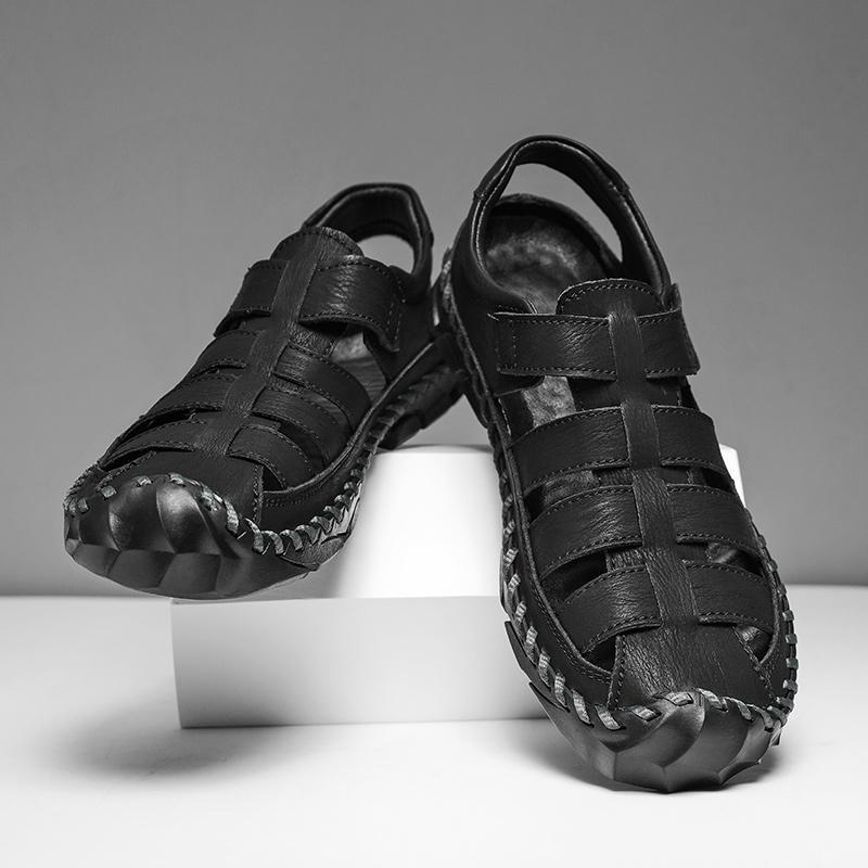 Модные сандалии из натуральной кожи для мужчин, лоферы с круглым носком, легкие, удобные, пляжные туфли на плоской подошве, новые модные универсальные летние мужские сандалии