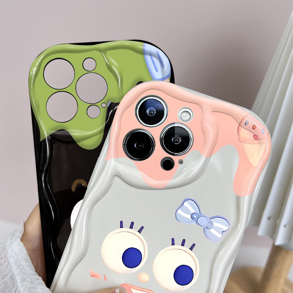 Мультяшный узор, кремовая текстура, мягкий силиконовый чехол с волнистыми краями, чехол для телефона IPhone Samsung Huawei Honor Xiaomi Redmi OPPO Realme Vivo Infinix