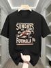 Unisexs Fashion Versatile Short Sleeve Tshirt With Sunday Racing Print For Summer Casual Stretch Crew Neck Top