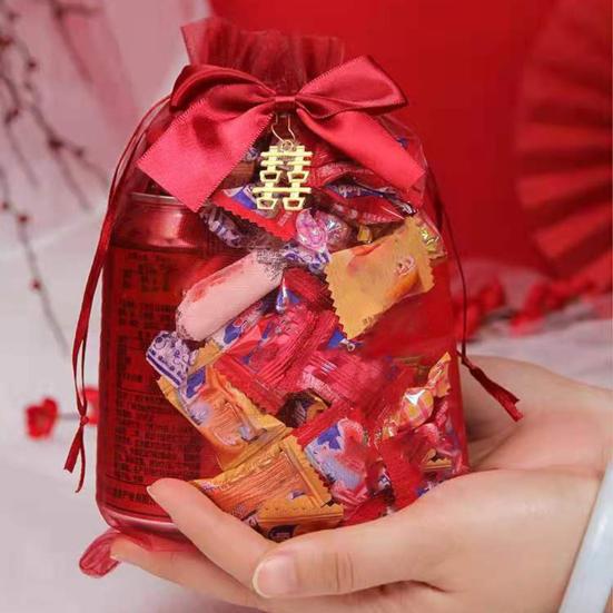 10 шт. Свадебный мешочек Подробный Легко носить Тщательное исполнение Китайский красный Затягивающийся Подарочный мешок для магазина