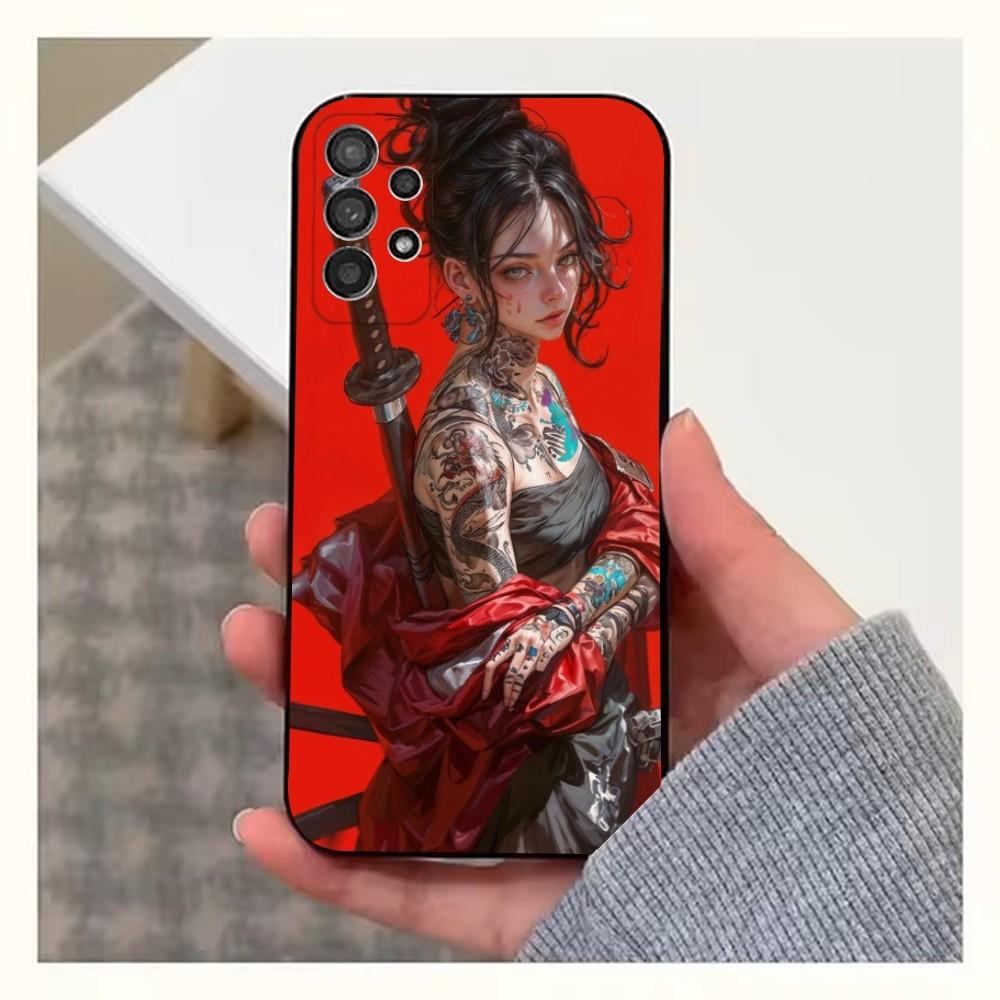 Чехол для телефона S-Самурай Воин Гейша Для Samsung S25,S24,S23,S22,S20,S21,S10,Ultra,Plus,Lite,FE, Мягкий Силикон Черный Чехол