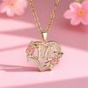 Trendy Love Heart Flower 26 Letters A-Z Pendant Necklace Vintage Gold Color Chains Necklaces For Women Wedding Jewelry Girl Gift