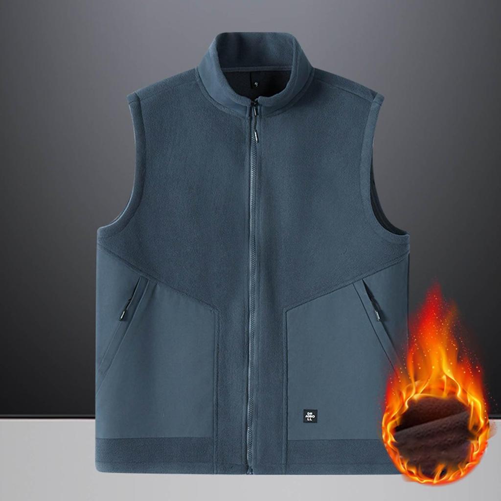 Men's Casual Fleece Solid Color Zipper Vest, Men's Stand-up Collar Zipper Pocket Fleece Vest Jacket