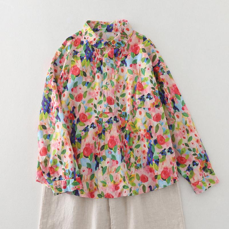 Dimanaf 2025 Женская весна Новая рубашка Блузка с длинным рукавом Пуговицы Модные топы Футболки Свободная цветочная блузка