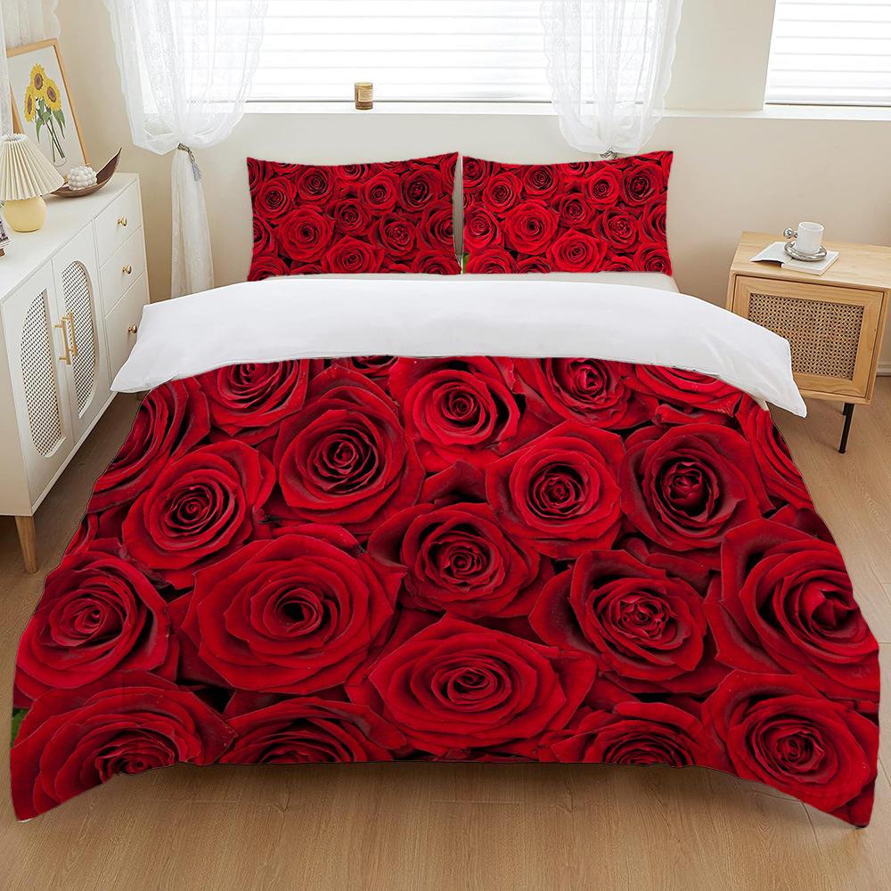 Wish Home Textiles Красная Роза 3D Печать Постельное Белье Трехместный Комплект