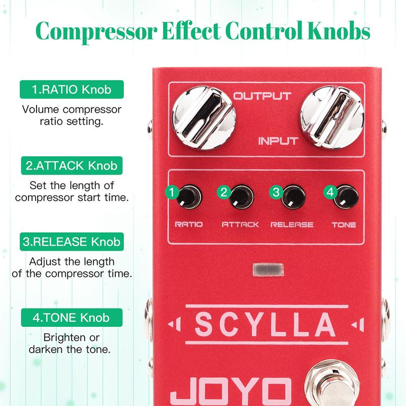 JOYO R-27 SCYLLA Bass Compressor Pedal High Dynamic Control Range Studio-grade Bass Guitar Pedal with ATTACK/RELEASE/RATIO Knobs