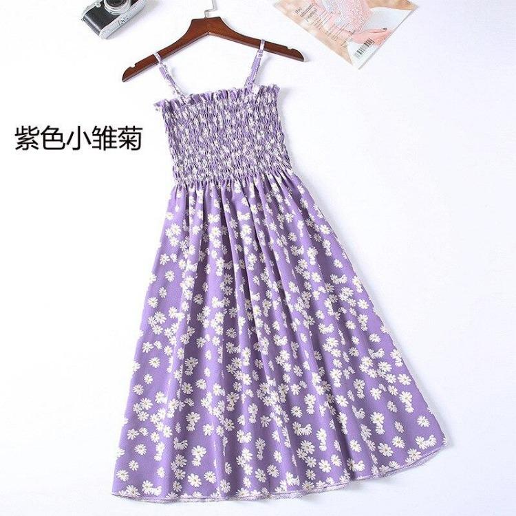 2023 Summer Floral Printed Chiffon Mini Dress Women Casual Fashion Spaghetti Strap Sleeveless Elastic High Waist Dress