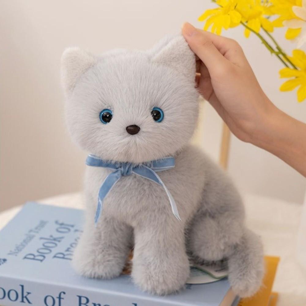 Fluffy Simulated Cat Plush Toys Sitting Pose Cat Doll Delicate Lifelike Kitten