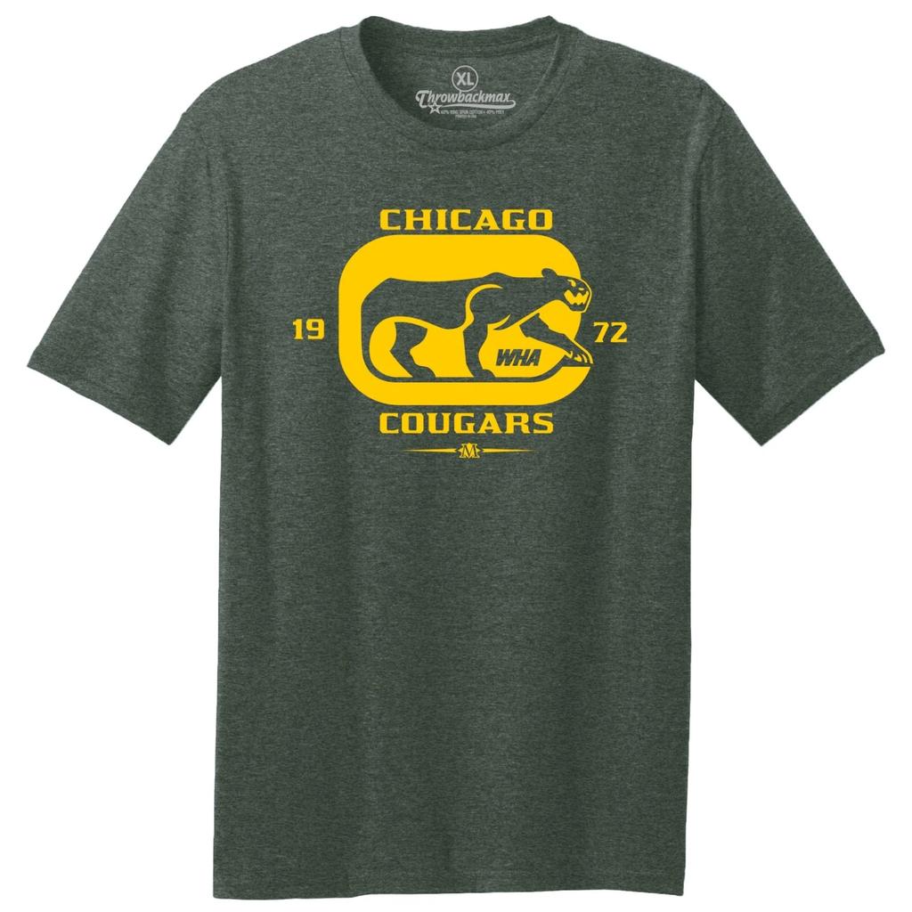 Chicago Cougars WHA 1972 Hockey TRI-BLEND Tee Shirt - Blackhawks